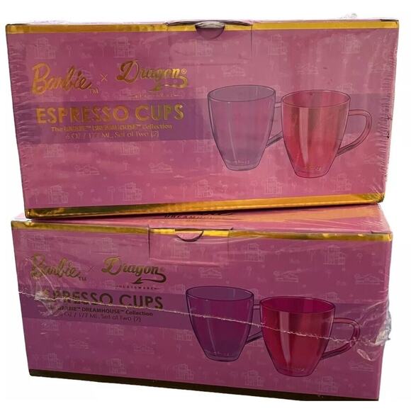 Barbie X Dragon Glass Coffee Mugs, Pink & Magenta Double Wall Lot of 4 NEW - Picture 1 of 6